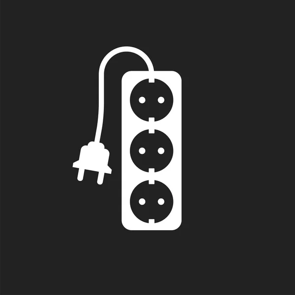 Icono de vector de cable de extensión. Toma de corriente eléctrica ilustración plana sobre fondo negro . — Vector de stock