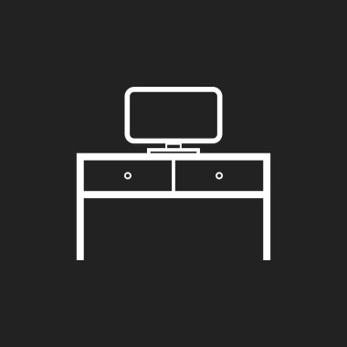 Dizüstü bilgisayar kutsal kişilerin resmi ile mobilya tablo. Tablo vektör çizim siyah arka plan üzerine.