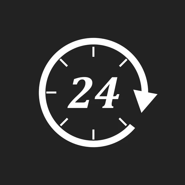 Icono de tiempo. Ilustración vectorial plana 24 horas sobre fondo negro . — Vector de stock