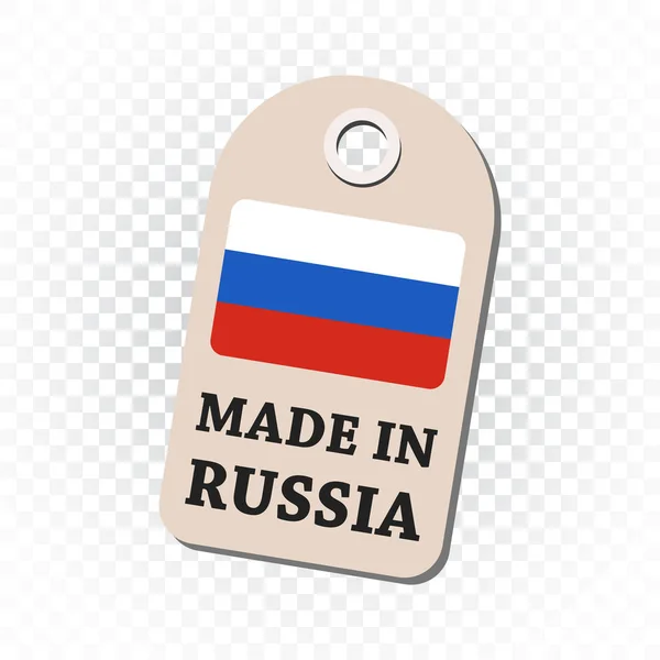Label maakte in Rusland met vlag hangen. Vectorillustratie op geïsoleerde achtergrond. — Stockvector