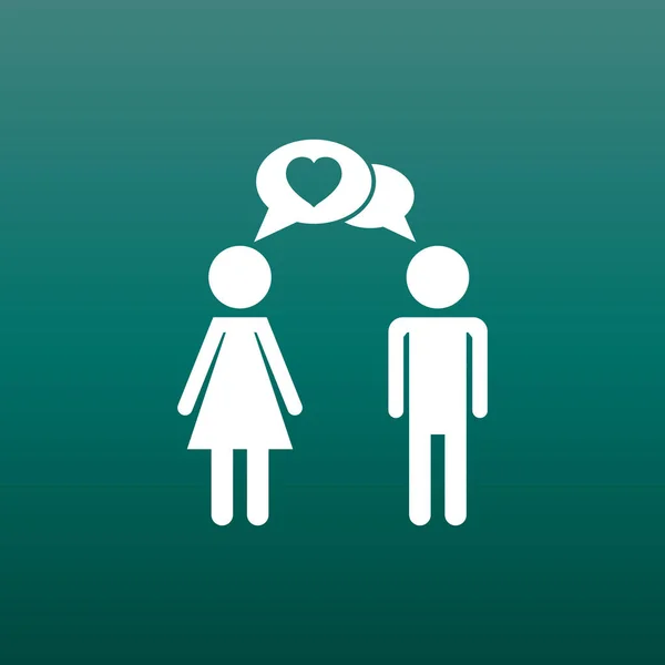 Uomo e donna vettoriale con icona del cuore su sfondo verde. Pittogramma piatto moderno. Simbolo piatto semplice per la progettazione del sito web . — Vettoriale Stock