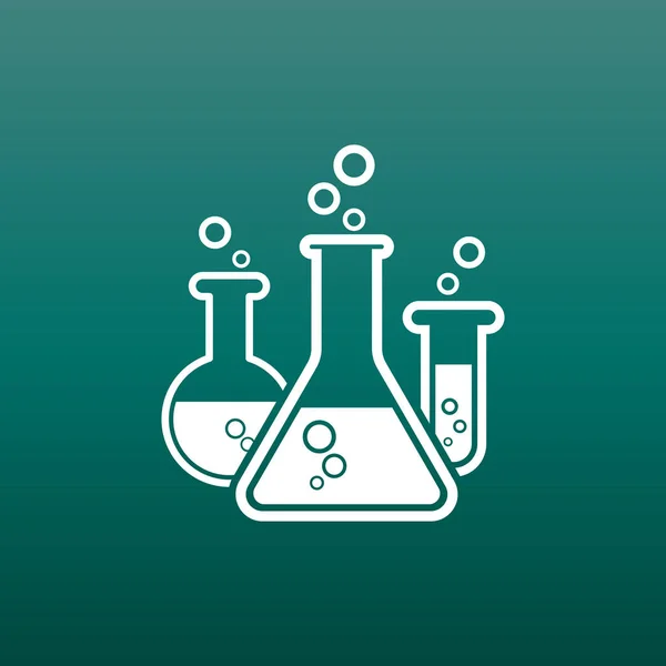 Εικονίδιο εικονόγραμμα χημική δοκιμαστικό σωλήνα. Εργαστήριο υαλικά ή ποτήρι ζέσεως εξοπλισμού που απομονώνονται σε πράσινο φόντο. Πείραμα φιάλες. Μοντέρνα σύγχρονη διάνυσμα σύμβολο. — Διανυσματικό Αρχείο