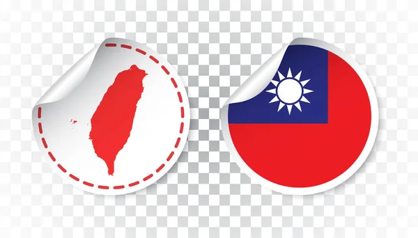 Stiker Taiwan dengan bendera dan peta. Label, bulat tag dengan negara. Ilustrasi vektor pada latar belakang terisolasi . - Stok Vektor