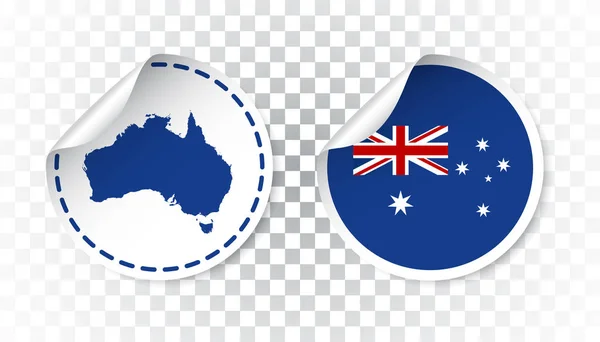 Adesivo Australia con bandiera e mappa. Etichetta, cartellino rotondo con paese. Illustrazione vettoriale su sfondo isolato . — Vettoriale Stock
