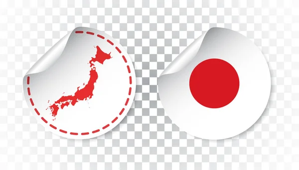 Pegatina de Japón con bandera y mapa. Etiqueta, etiqueta redonda con el país. Ilustración vectorial sobre fondo aislado . — Vector de stock