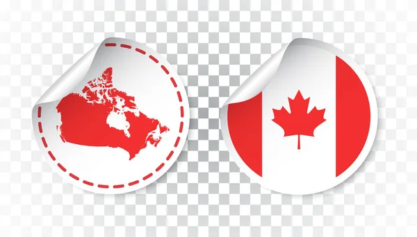 Canadá adesivo com bandeira e mapa. Etiqueta, etiqueta redonda com país. Ilustração vetorial sobre fundo isolado . — Vetor de Stock