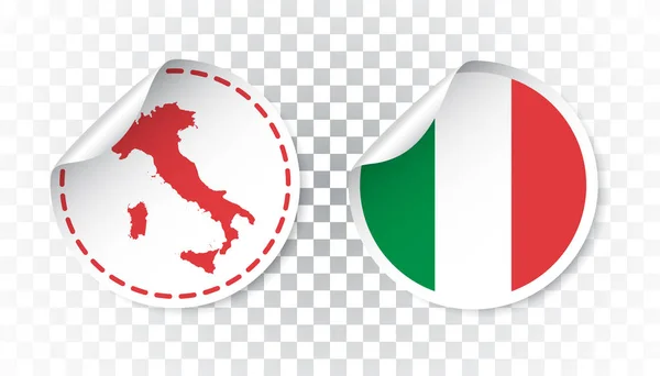 Итальянский стикер с флагом и картой. Метка, круглая метка с кантри. Векторная иллюстрация на изолированном фоне . — стоковый вектор