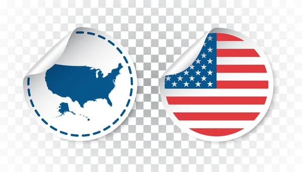 Bayrak ve harita ile ABD etiket. Amerika etiket, etiket ülke ile yuvarlak. Vektör illüstrasyon izole arka plan üzerinde. — Stok Vektör