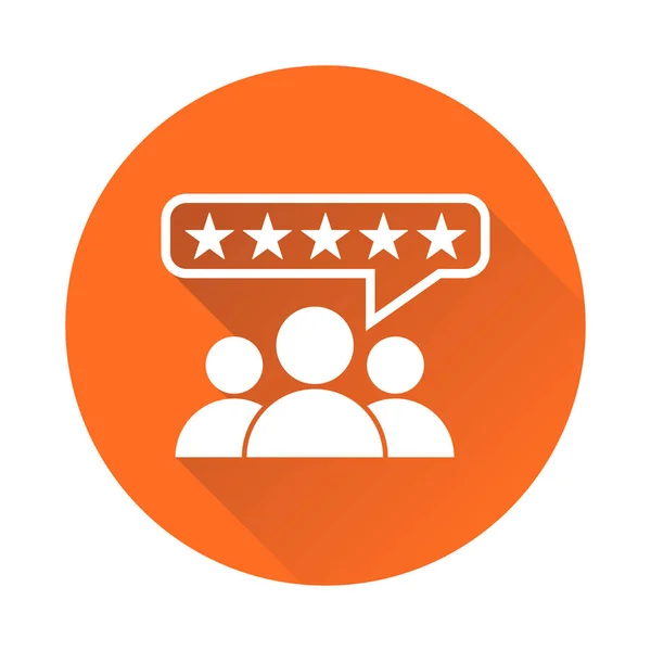 Avis des clients, note, commentaires des utilisateurs concept vectoriel icône. Illustration plate sur fond orange avec ombre longue . — Image vectorielle