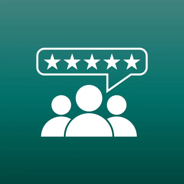 Klant beoordelingen, rating, gebruiker feedback concept vector pictogram. Vlakke afbeelding op groene achtergrond. — Stockvector