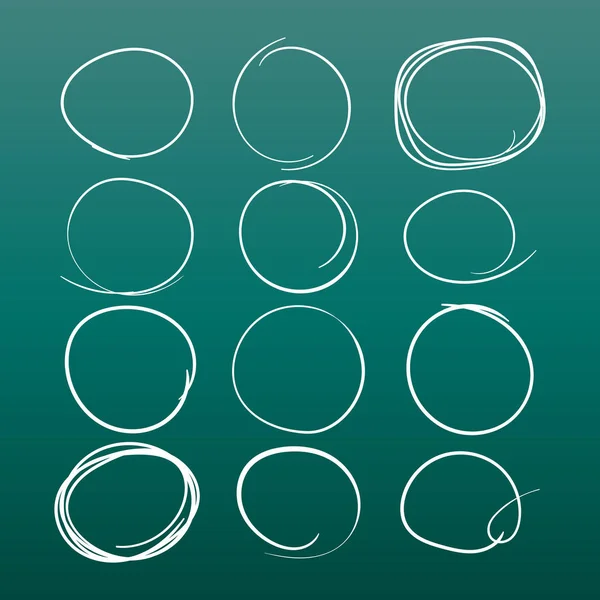 Set of the hand drawn scribble circles. Vector element. Illustration on green background. — Stock Vector