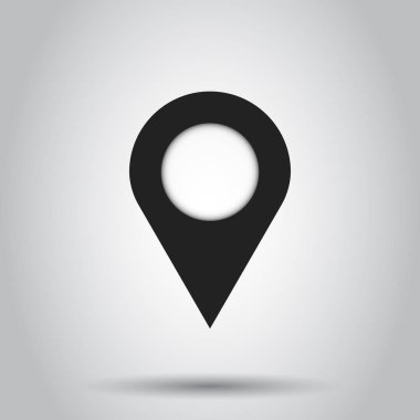 PIN simge vektör. Yer düz stil gri arka plan üzerinde izole oturum açın. Navigasyon haritası, gps kavramı.