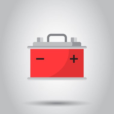 Araba pil düz vektör simgesi gri arka plan üzerinde. Oto Akü pil enerji güç illüstrasyon.