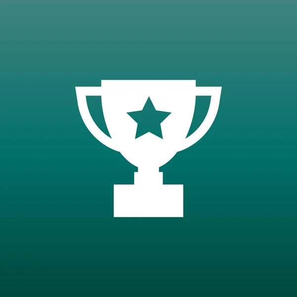 Trophy cup flat vector icon. Simple winner symbol. White illustration on green background. — Stock Vector