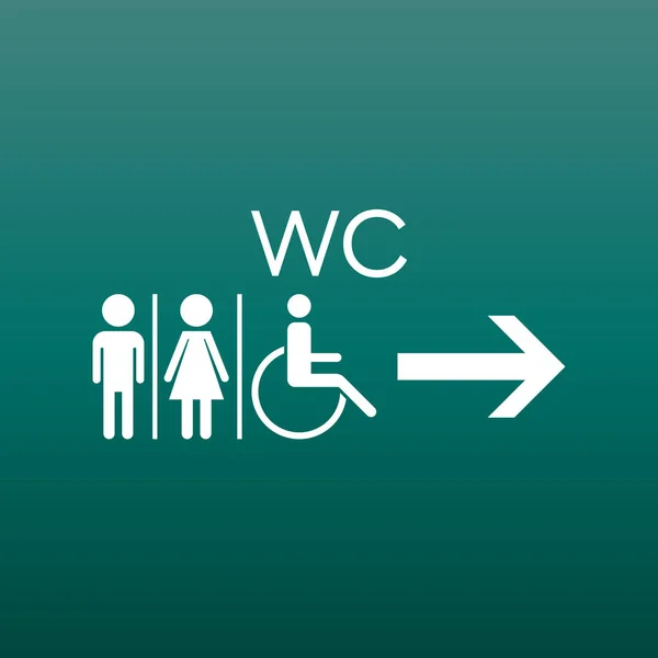 WC, icône vectorielle plate de toilette. Hommes et femmes signent pour toilettes sur fond vert . — Image vectorielle