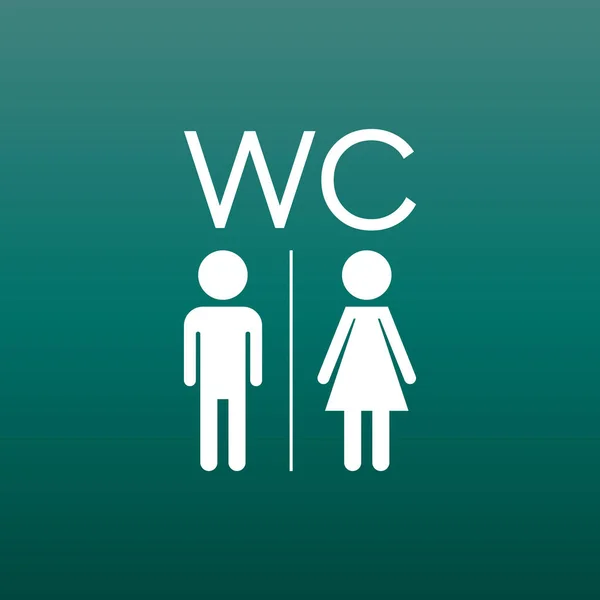 WC, inodoro icono vector plano. Hombres y mujeres firman por el baño sobre fondo verde . — Vector de stock