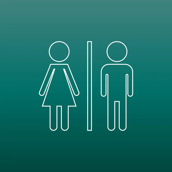WC, línea de inodoro icono de vectores. Hombres y mujeres firman por el baño sobre fondo verde . — Archivo Imágenes Vectoriales