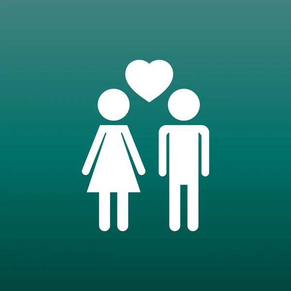 Vector homem e mulher com ícone de coração no fundo verde. Pictograma plano moderno. Símbolo plano simples para o design do site . —  Vetores de Stock