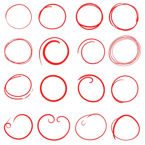 Hand drawn circles icon set. Collection of pencil sketch symbols. Vector illustration on white background. — Stock Vector