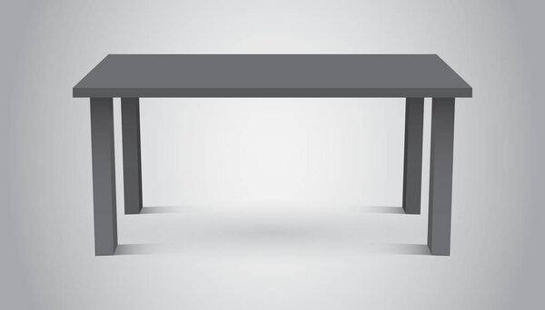 Vector 3d table for object presentation. Empty dark top table on grey background.