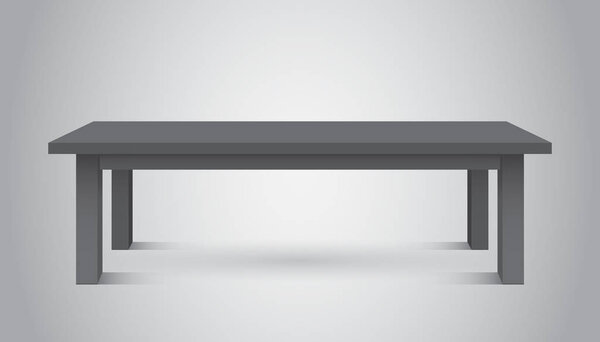 Vector 3d table for object presentation. Empty dark top table on grey background.