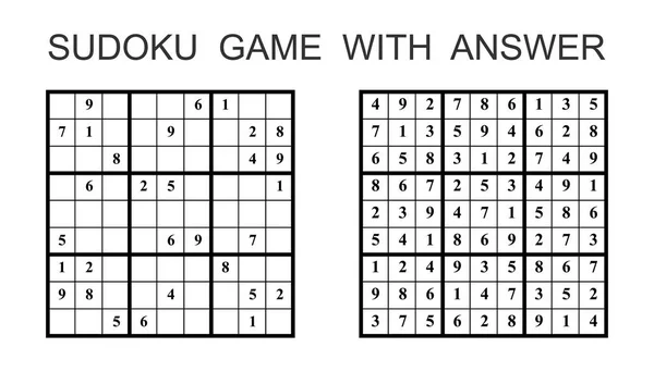 Sudoku jeu avec réponse. Jeu de puzzle vectoriel avec des chiffres pour enfants et adultes. Illustration sur fond blanc . — Image vectorielle