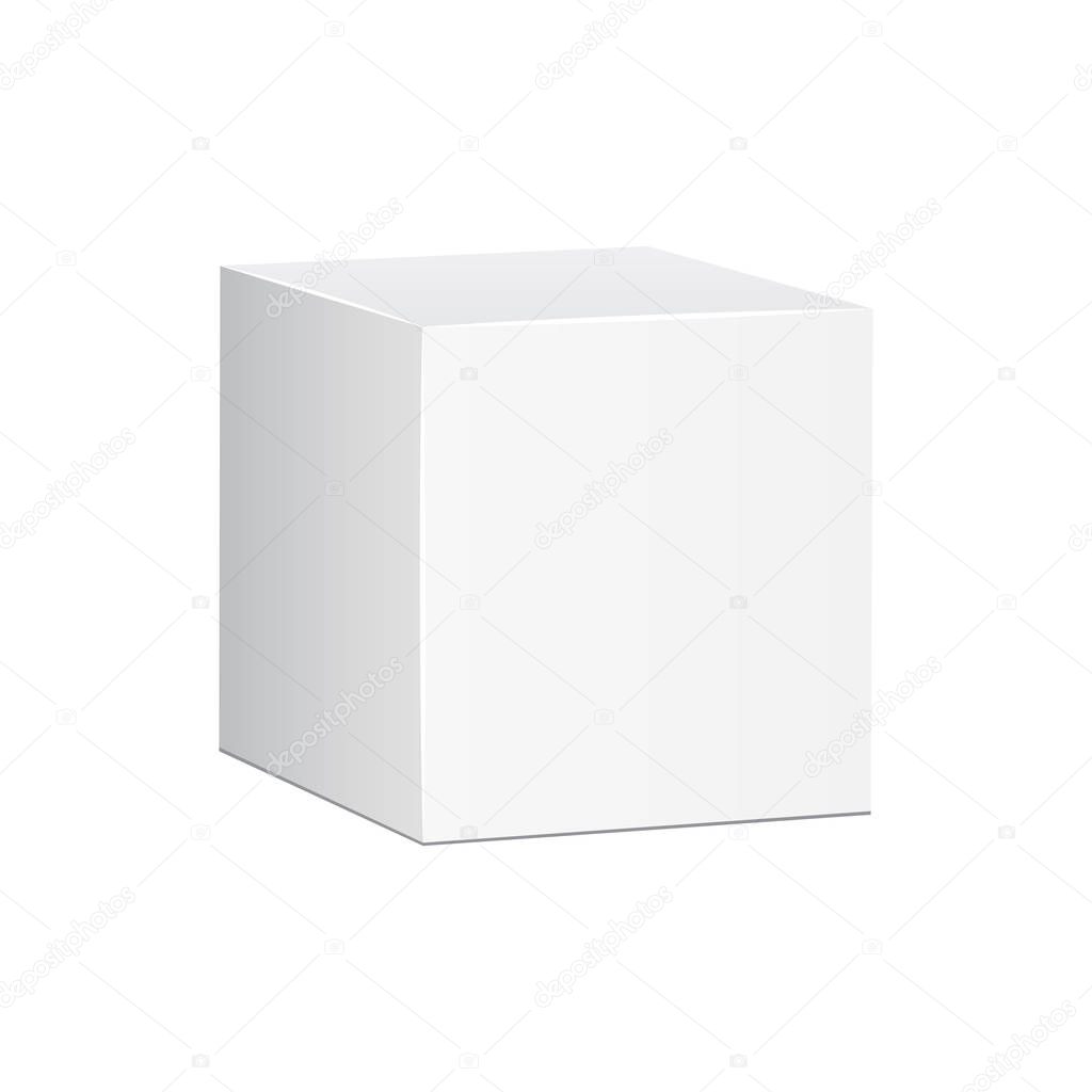 Blank white carton 3d box icon. Box package mockup vector illustration.