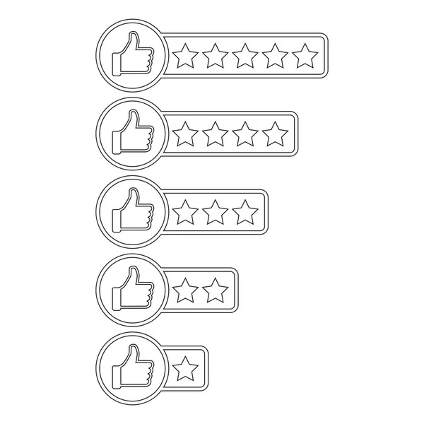 Icono de revisión del cliente. Pulgar hacia arriba con la ilustración del vector de clasificación de estrellas . — Archivo Imágenes Vectoriales