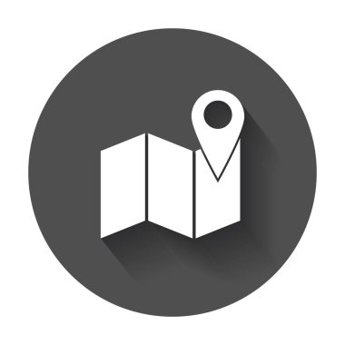 Konumu simgesi. Uzun gölge ile harita düz vektör simgesi ile pin.