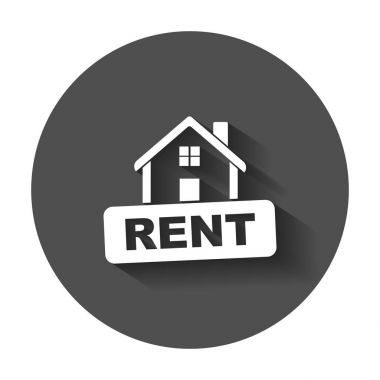 Kiralık Ev. Uzun gölge ile düz vektör çizim.