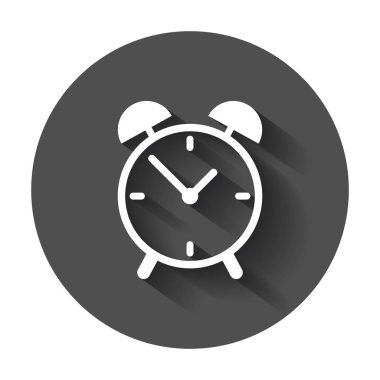 Saat simgesi, düz tasarım. Vektör çizim uzun gölge ile.