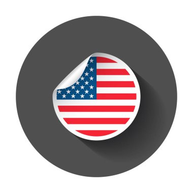 ABD bayrağı ile etiket. Amerika etiket, yuvarlak etiket. Vektör çizim uzun gölge ile.