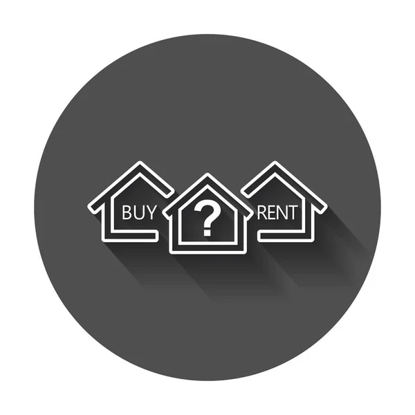 Buy or rent house. Home symbol with the question. Vector illustration with long shadow. — Stock Vector