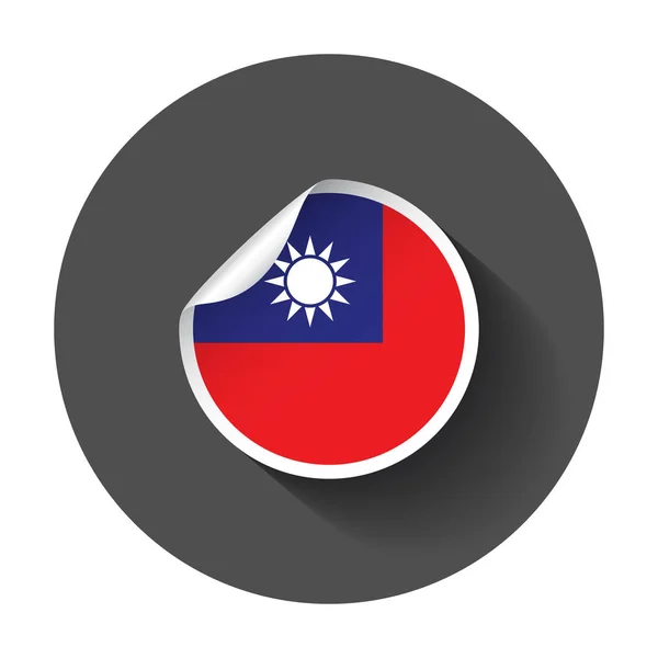 Stiker Taiwan dengan bendera. Ilustrasi vektor dengan bayangan panjang . - Stok Vektor