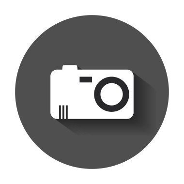 Kamera düz vektör simgesi. Uzun gölge illüstrasyon.