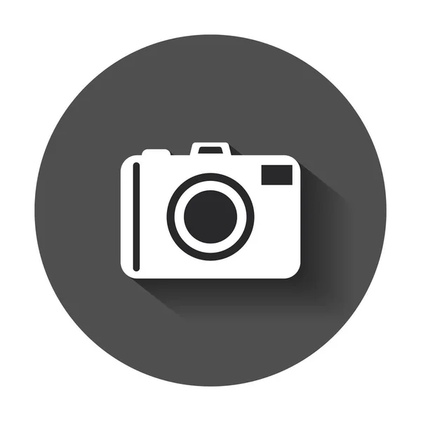 Icona vettoriale piatta della fotocamera. Illustrazione con lunga ombra . — Vettoriale Stock