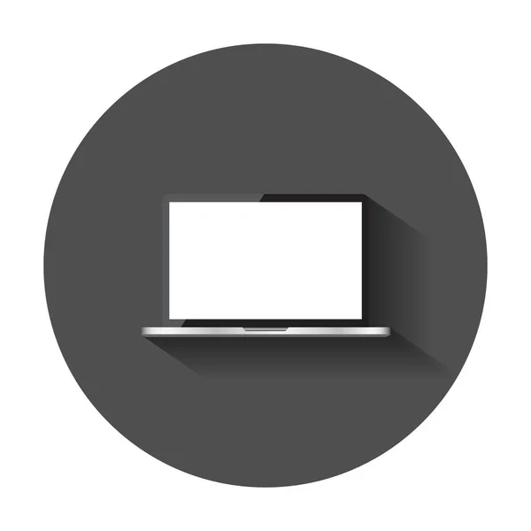 Laptop mit Flachbildschirm-Symbol. Computerrealistische Vektor-Illustration mit langem Schatten. — Stockvektor