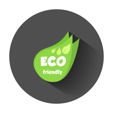 Çevre dostu yeşil yaprak. Uzun gölge ile düz vektör çizim.