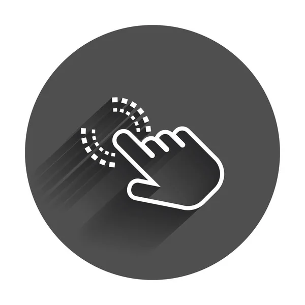 Cliquez sur l'icône main. Signe du doigt du curseur vecteur plat. Illustration avec ombre longue . — Image vectorielle