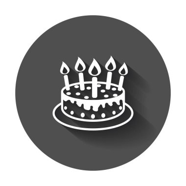 Mum simgesi ile pasta. İş, pazarlama, Internet kavramı ile uzun gölge için basit düz piktogram.