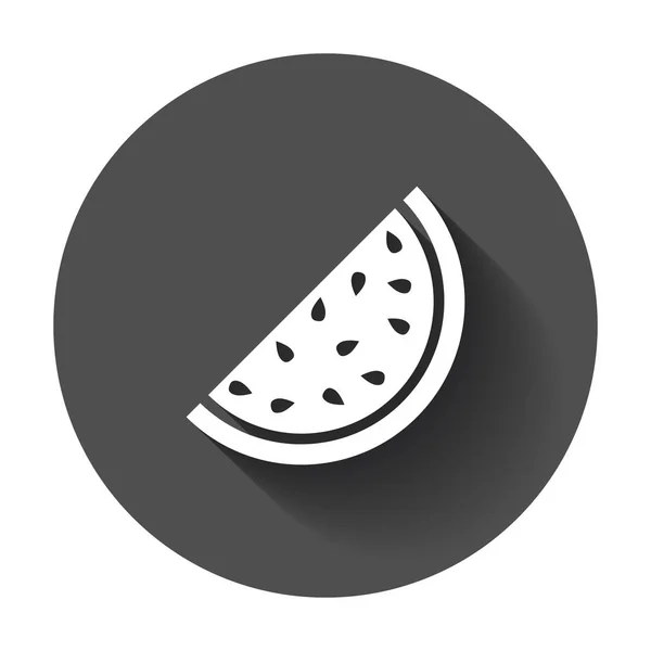 Icono de sandía. Jugosa fruta madura vector ilustración con sombra larga . — Vector de stock