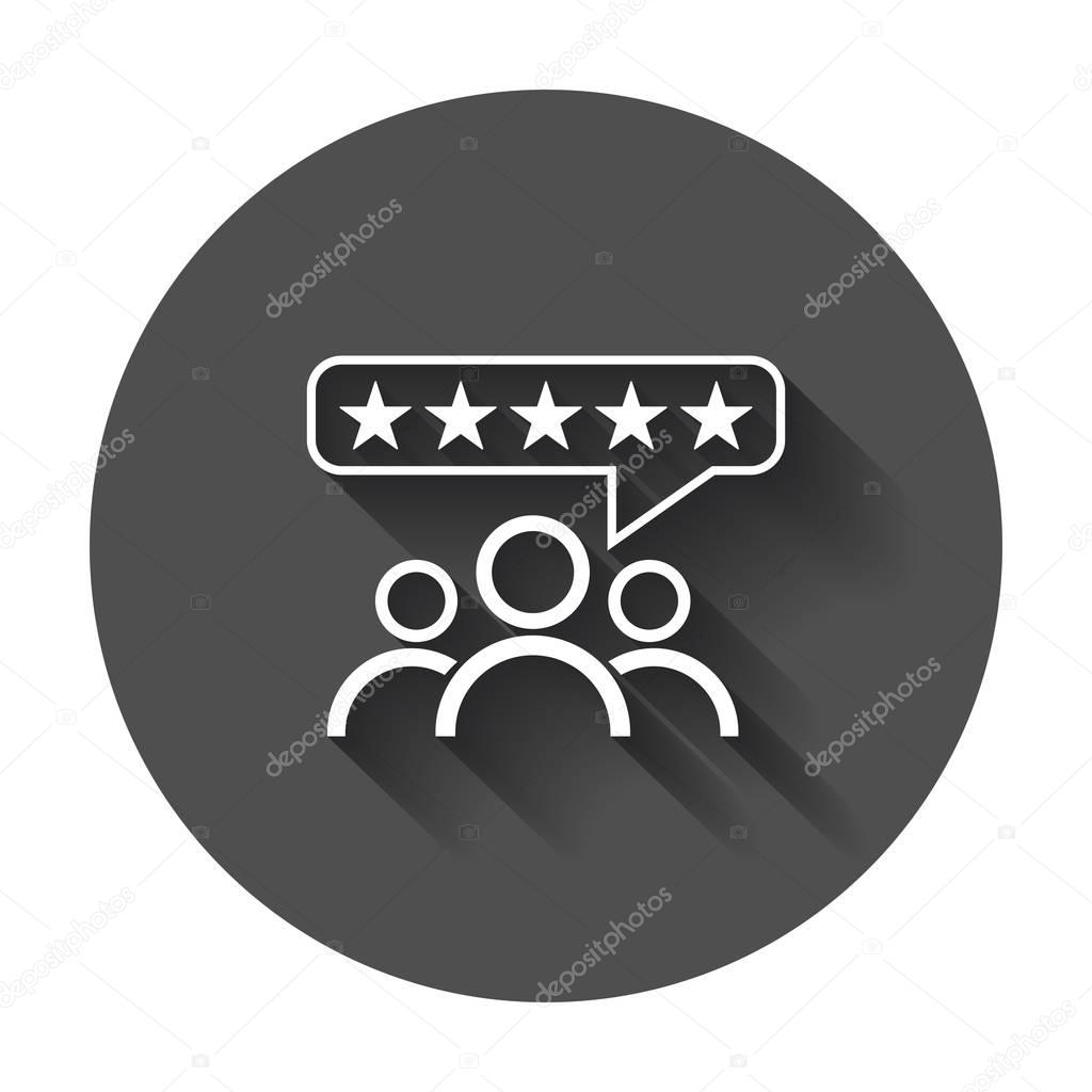 Customer reviews, rating, user feedback concept vector icon. Flat illustration with long shadow.