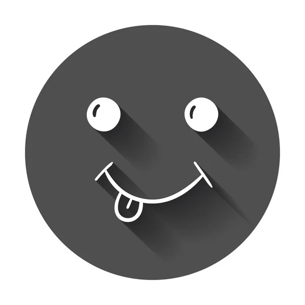 Sorriso simples com ícone de vetor de língua. ilustração doodle rosto desenhado à mão com sombra longa . — Vetor de Stock