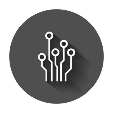 Devre kartı simgesi. Teknoloji planı sembol düz vektör çizim uzun gölge ile.