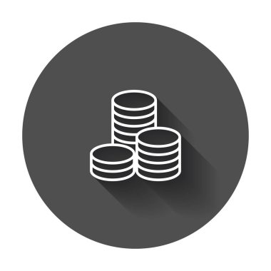 Sikke vektör çizim yığını. Uzun gölge ile para yığılmış sikke simge.