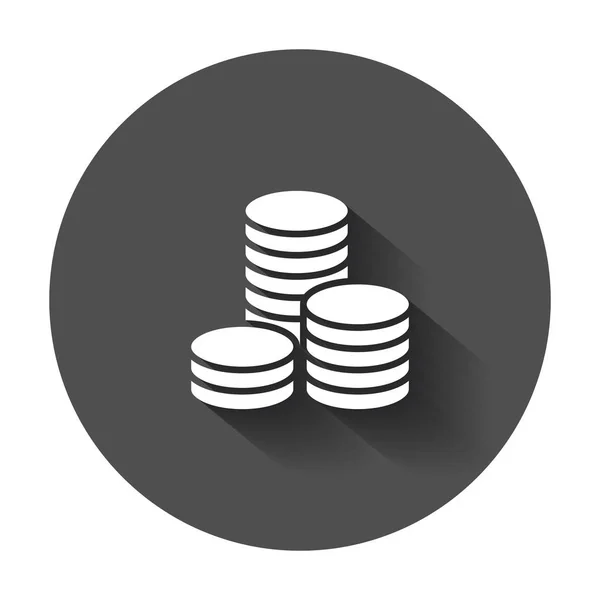 Illustration vectorielle pile de pièces. Icône de pièces empilées d'argent avec ombre longue . — Image vectorielle