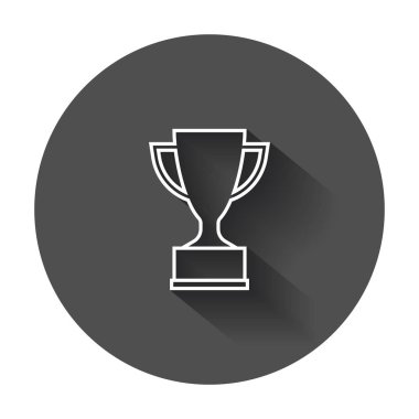Çizgi stili Trophy Kupası düz vektör simgesi. Basit kazanan sembolü. Uzun gölge illüstrasyon.