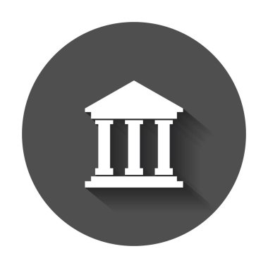 Banka düz stil simgesinde bina. Müze vektör çizim uzun gölge ile.