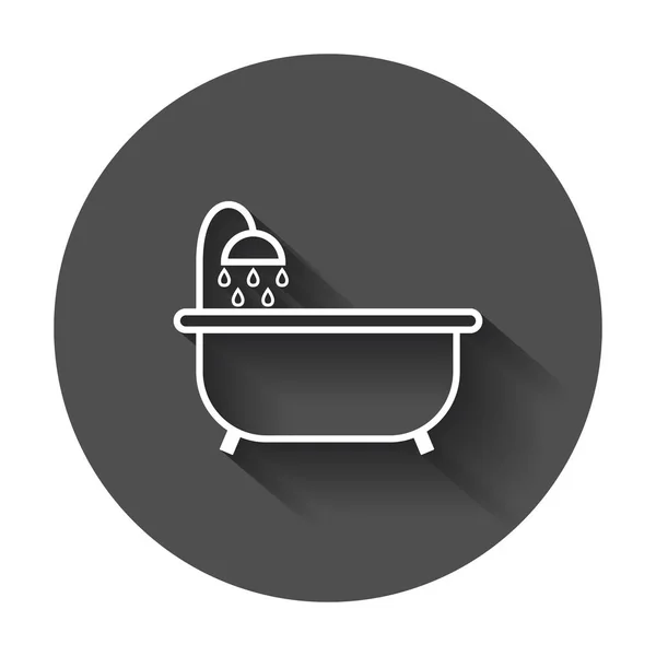 Bathtub vector icon. Bathroom shower vector illustration with long shadow. — Stock Vector