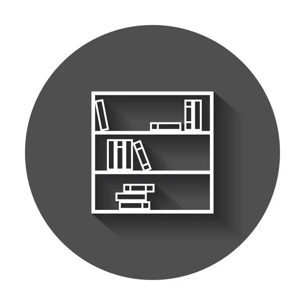 Icono de muebles de librería. Ilustración de vectores de libros de oficina con sombra larga . — Vector de stock